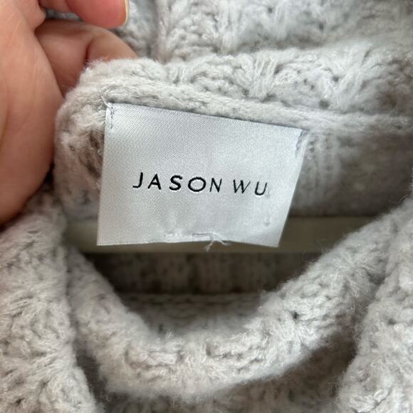 Jason Wu turtleneck sweater light gray chunky knit crop medium boxy oversized - Picture 2 of 6